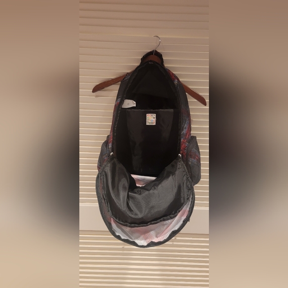 Roxy Black Backpack with red white and blue plaid design - Picture 3 of 5